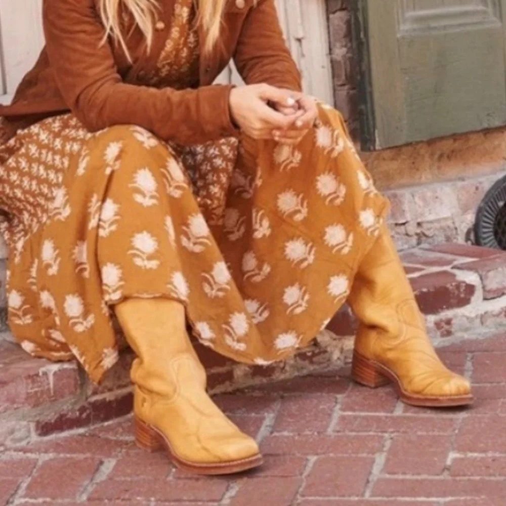 Frye Vintage Banana Yellow Leather Campus Boots Size 6.5 - Picture 2 of 13